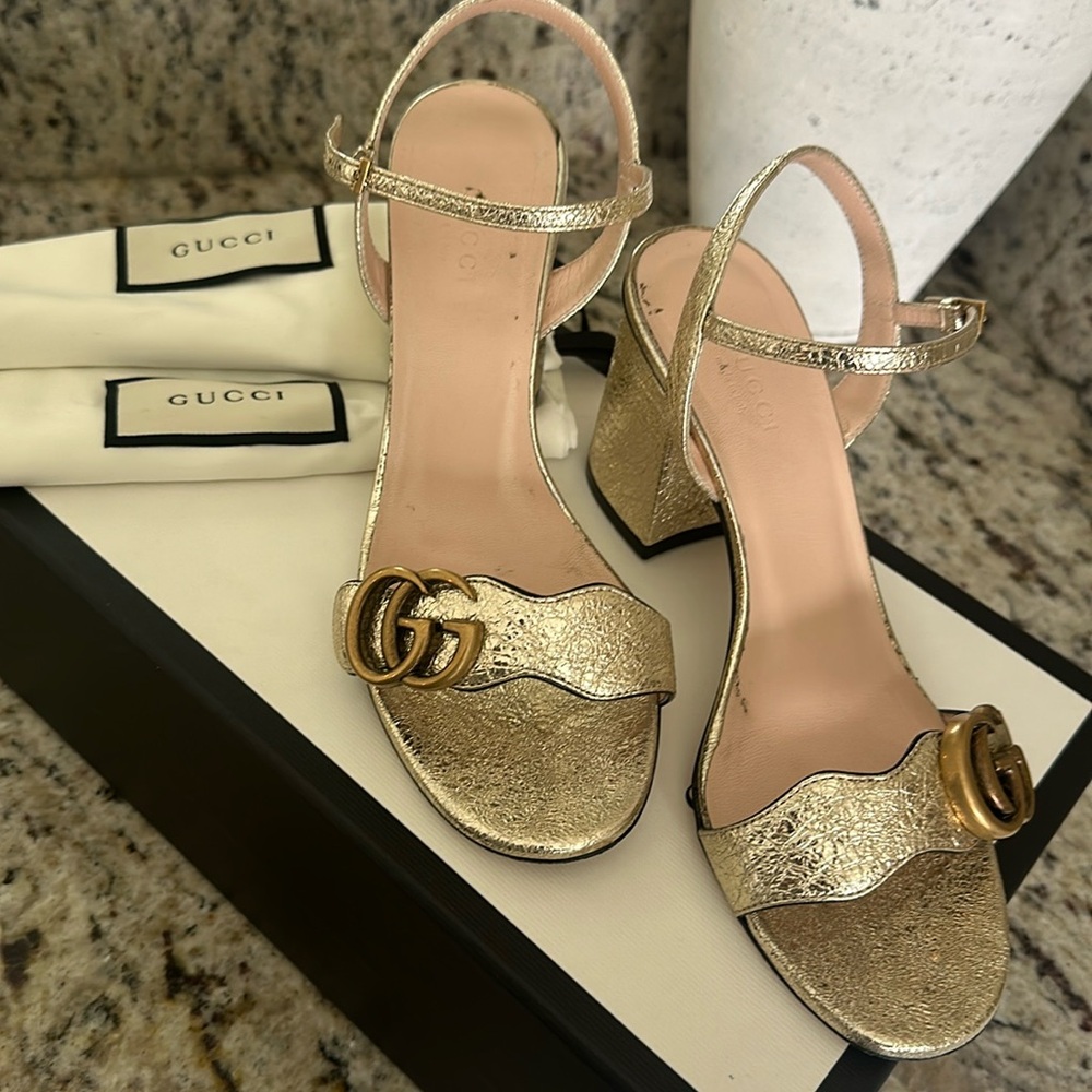 Gucci Gold Heeled Sandals